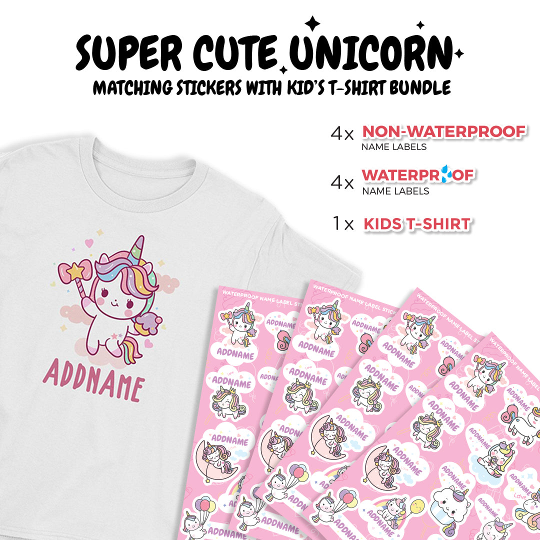 Super Cute Unicorn Matching Stickers With Kid's T-Shirt Bundle Set