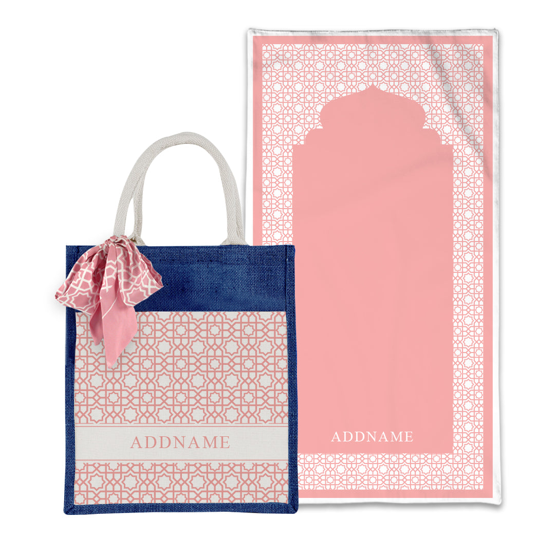 Annas Series - Pastel Peach Prayer Mat with Matching Colourful Jute Bag