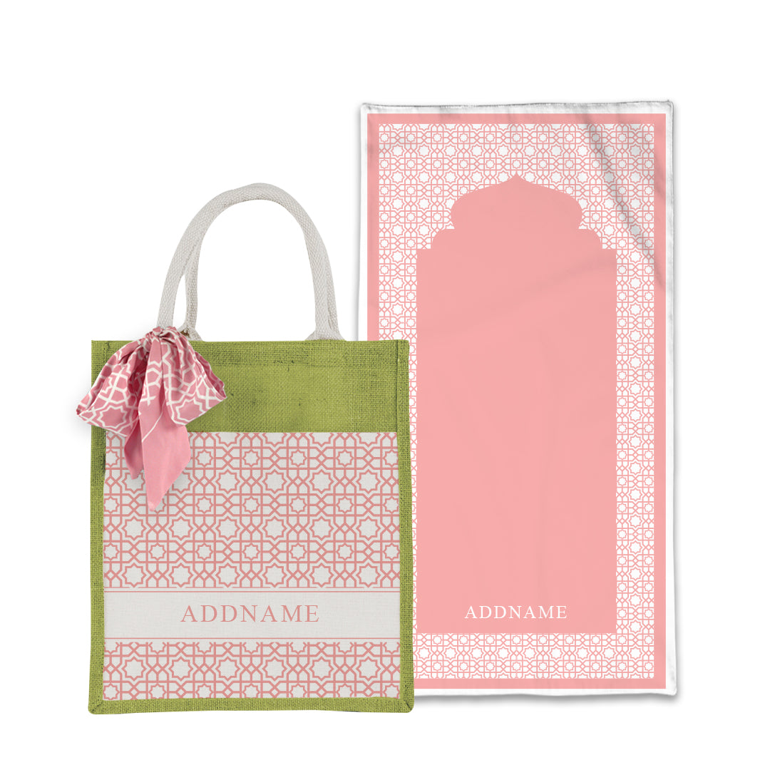 Annas Series - Pastel Peach Prayer Mat with Matching Colourful Jute Bag