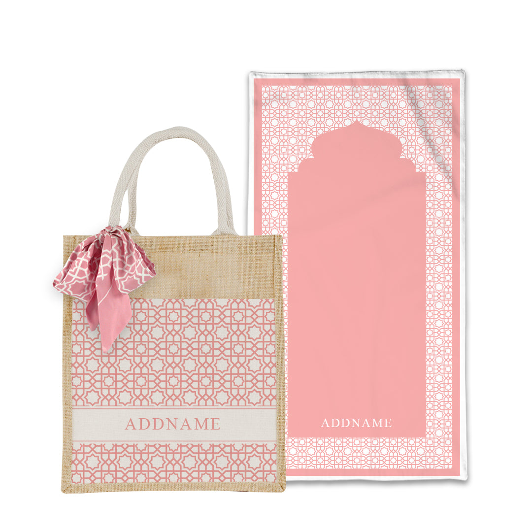 Annas Series - Pastel Peach Prayer Mat with Matching Colourful Jute Bag
