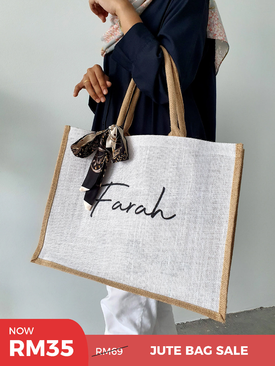 Large Classic White Lady's Jute Bag