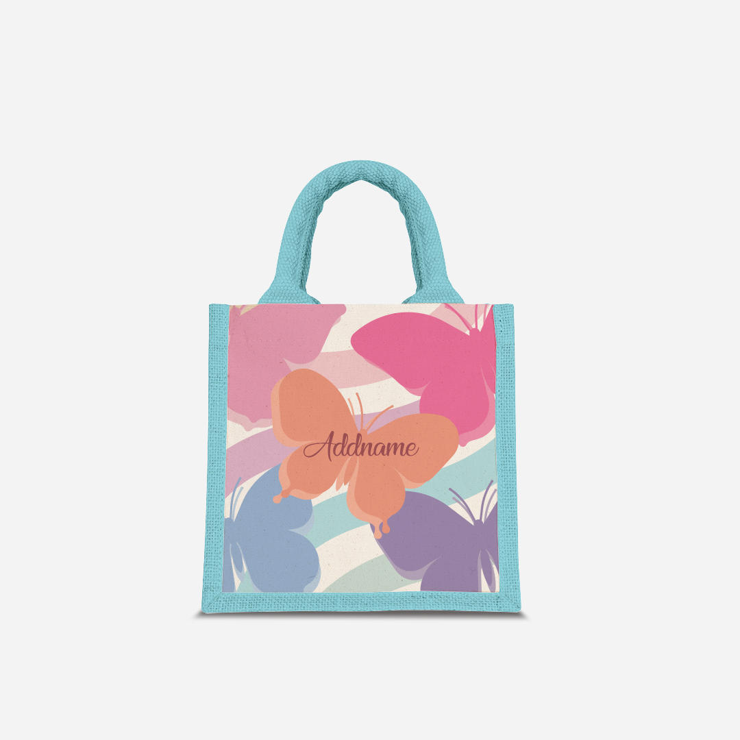 Butterfly Series Half Lining Lunch Bag - Pink Light Blue
