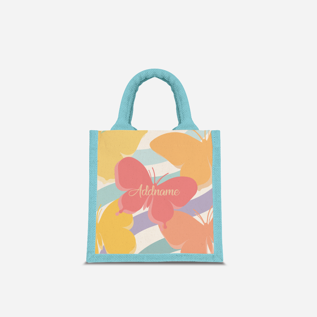 Butterfly Series Half Lining Lunch Bag - Yellow Light Blue