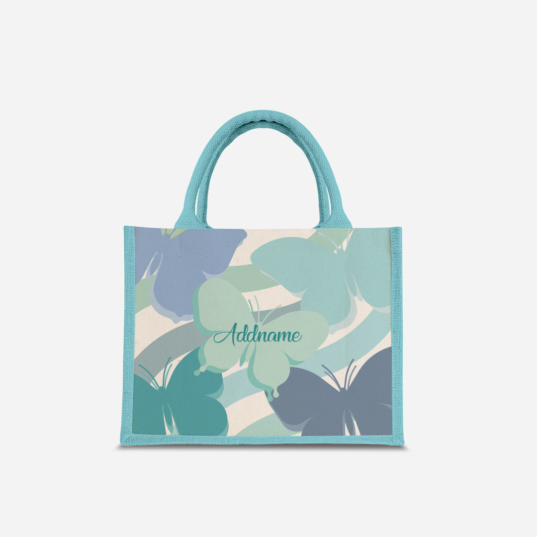 Butterfly Series Half Lining Small Jute Bag - Blue Light Blue