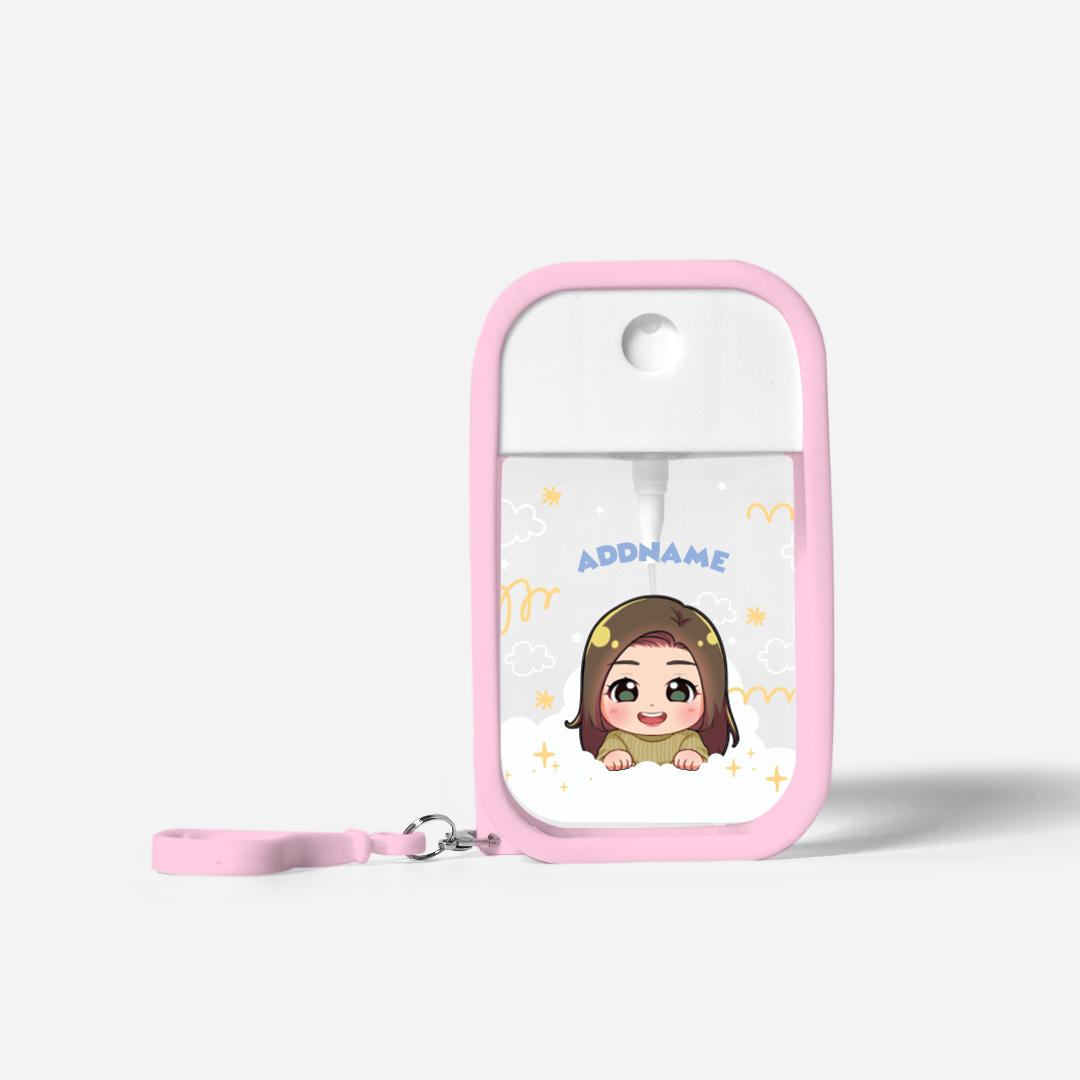 Chibi Me Series Refillable Hand Sanitizer with Personalisation - Chinese Female Light Pink