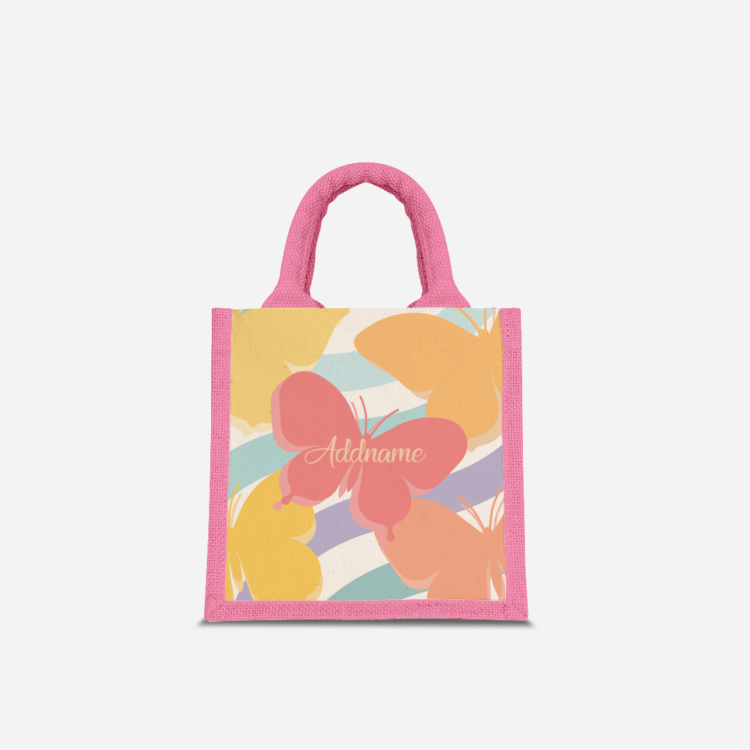 Butterfly Series Half Lining Lunch Bag - Yellow Light Pink