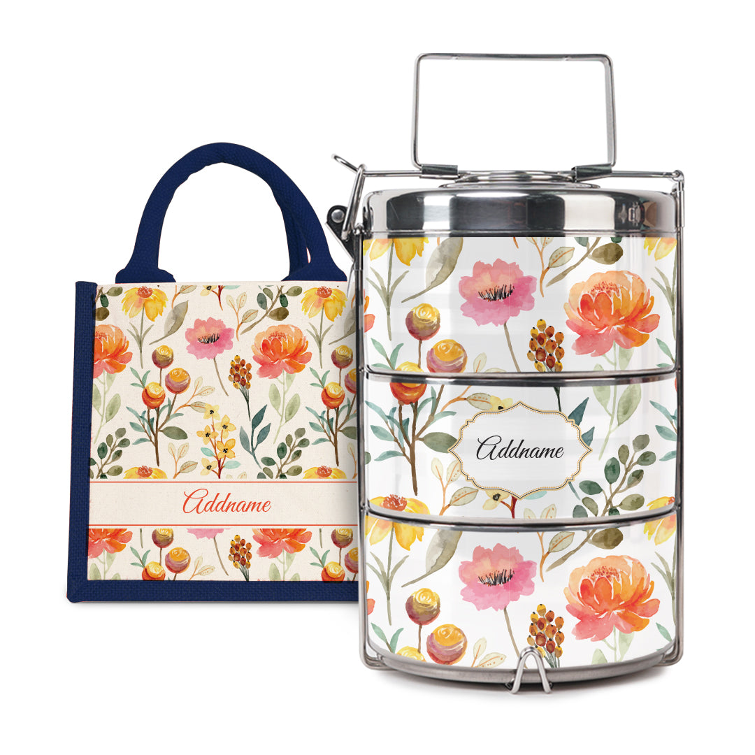 Laura Series - Carnelian - Lunch Tote Bag with Three-Tier Tiffin Carrier