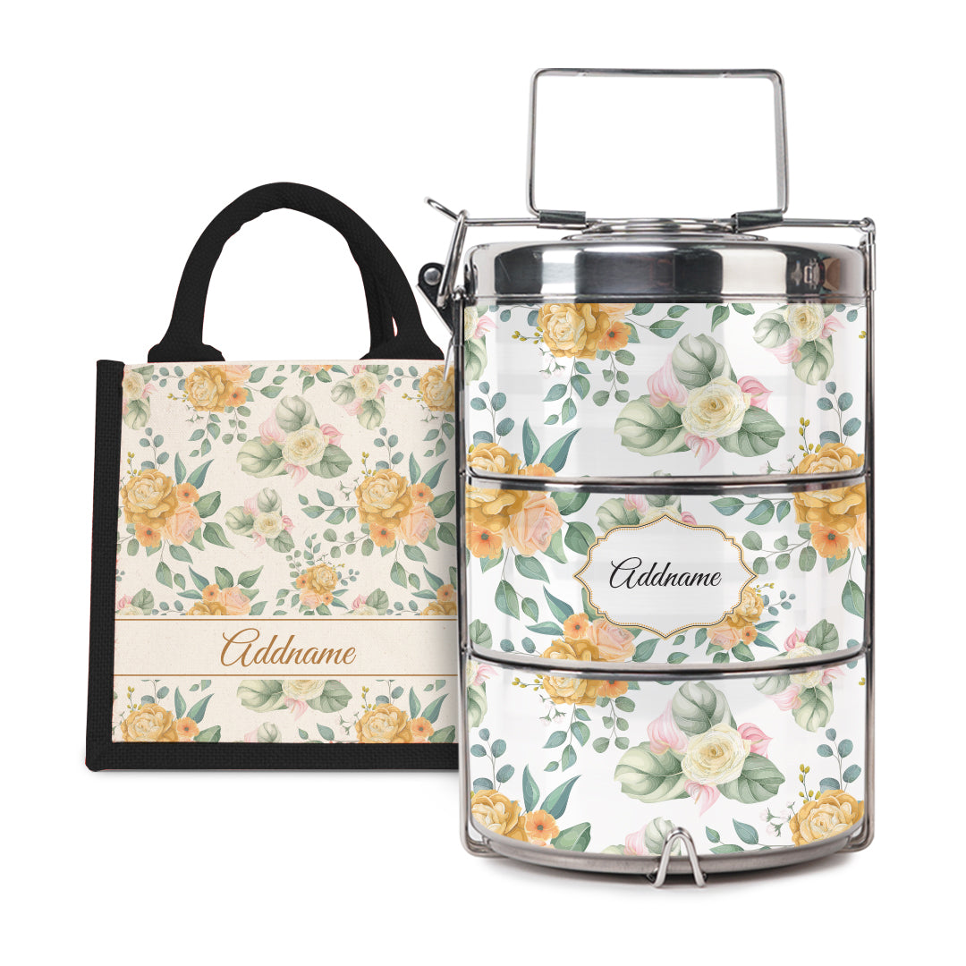 Laura Series - Honey - Lunch Tote Bag with Three-Tier Tiffin Carrier