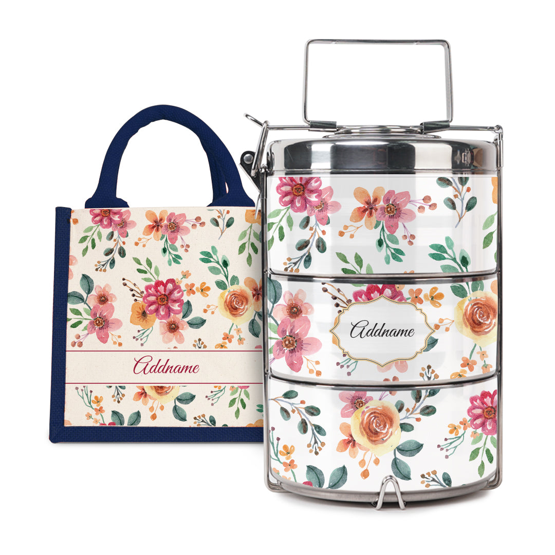 Laura Series - Garnet - Lunch Tote Bag with Three-Tier Tiffin Carrier