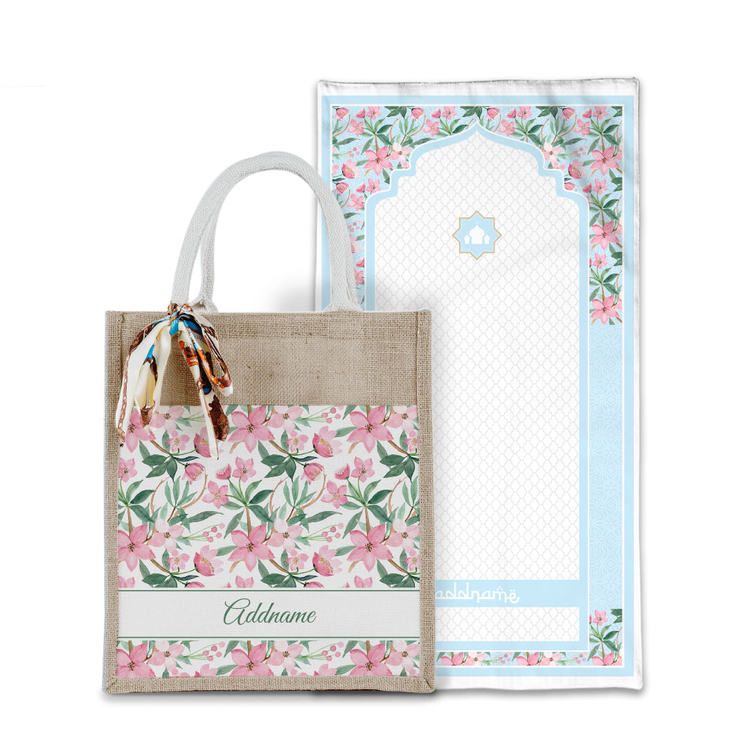 Laura Blossom Sejadah with Matching Colourful Jute Bag
