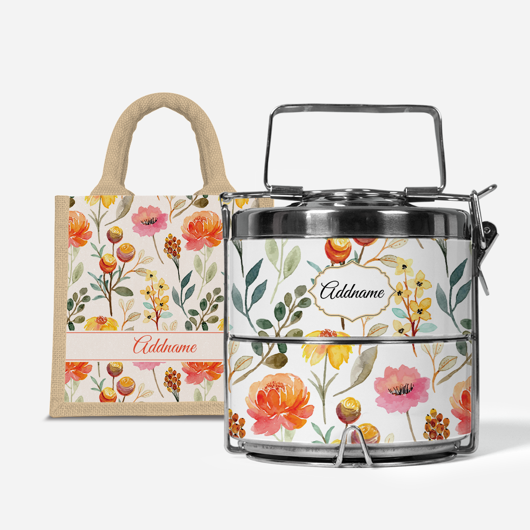 Laura Series - Carnelian - Lunch Tote Bag with Two-Tier Tiffin Carrier