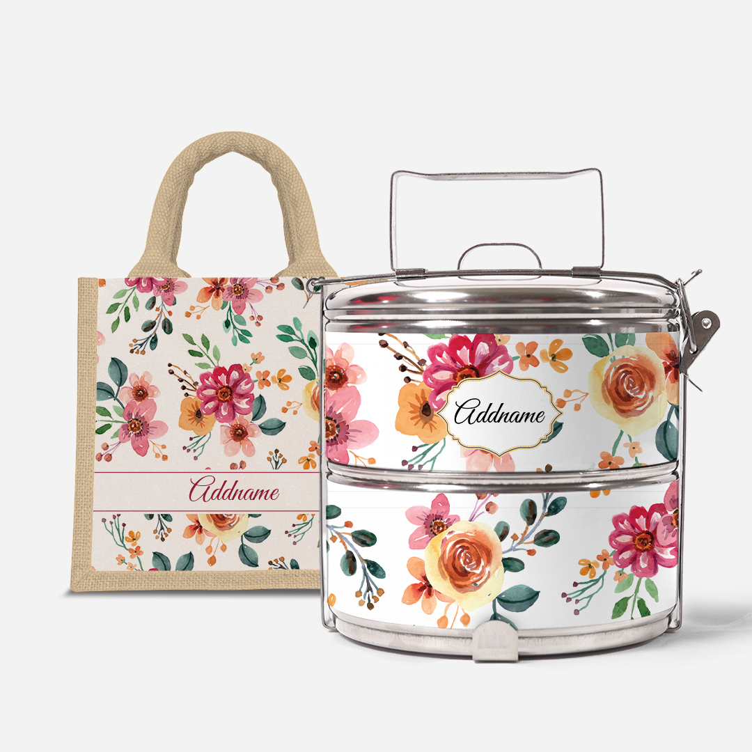 Laura Series - Garnet - Lunch Tote Bag with Two-Tier Tiffin Carrier