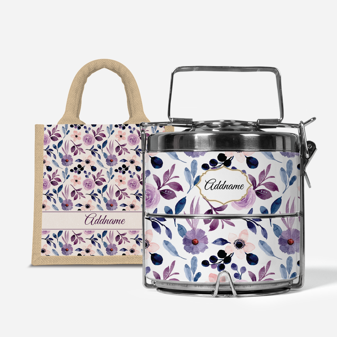 Laura Series - Violet - Lunch Tote Bag with Two-Tier Tiffin Carrier