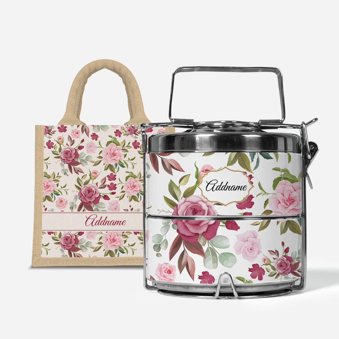 Laura Series - Ruby  - Lunch Tote Bag with Two-Tier Tiffin Carrier