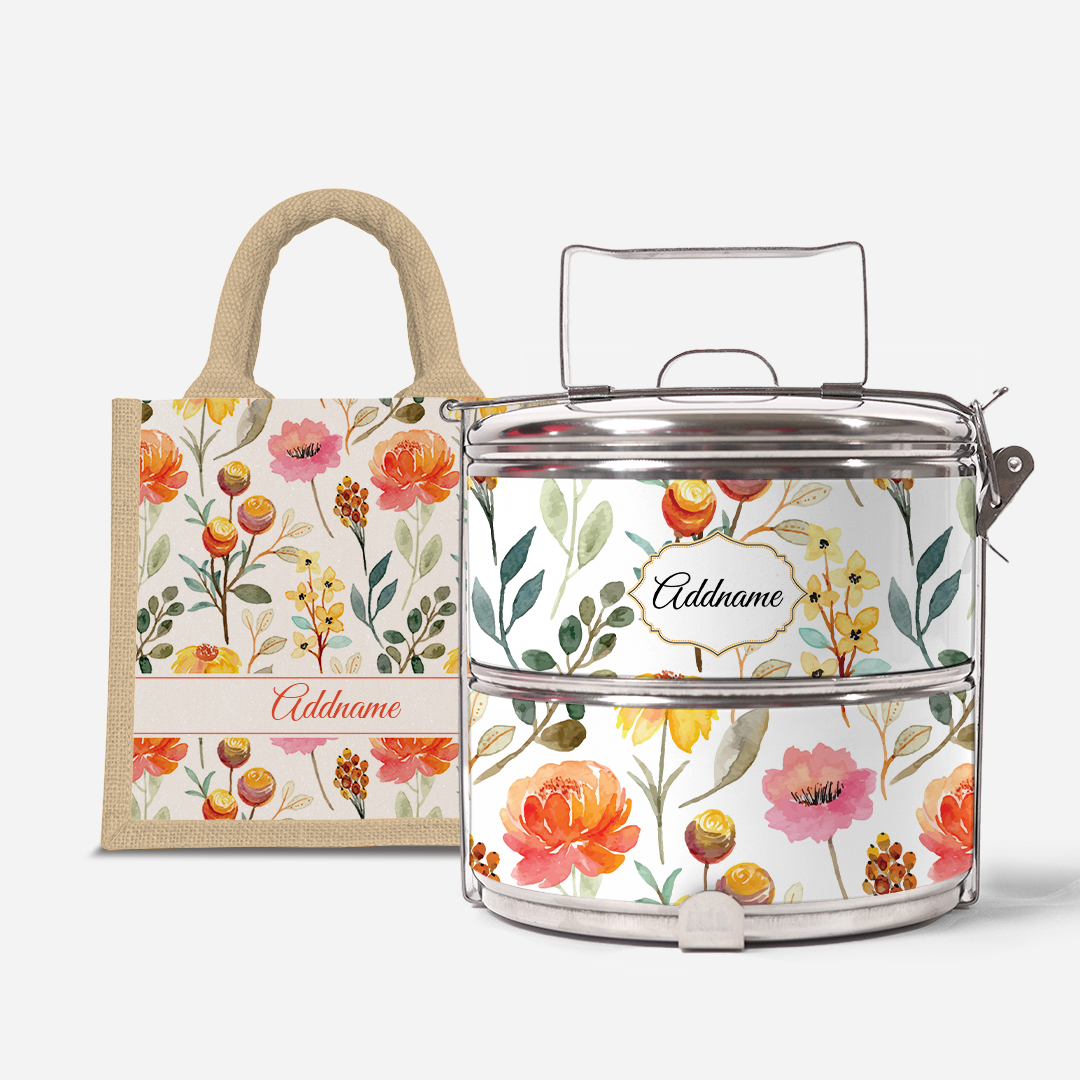 Laura Series - Carnelian - Lunch Tote Bag with Two-Tier Tiffin Carrier