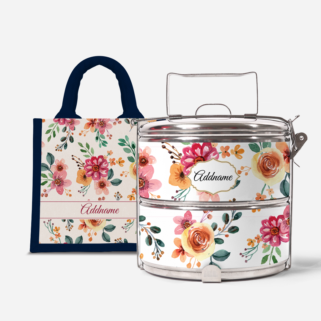 Laura Series - Garnet - Lunch Tote Bag with Two-Tier Tiffin Carrier
