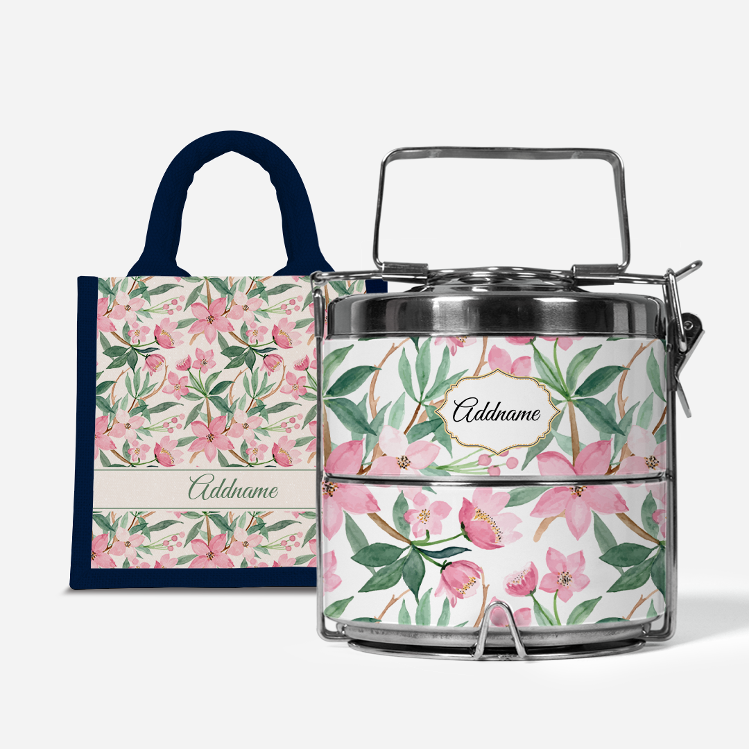 Laura Series - Blossom  - Lunch Tote Bag with Two-Tier Tiffin Carrier