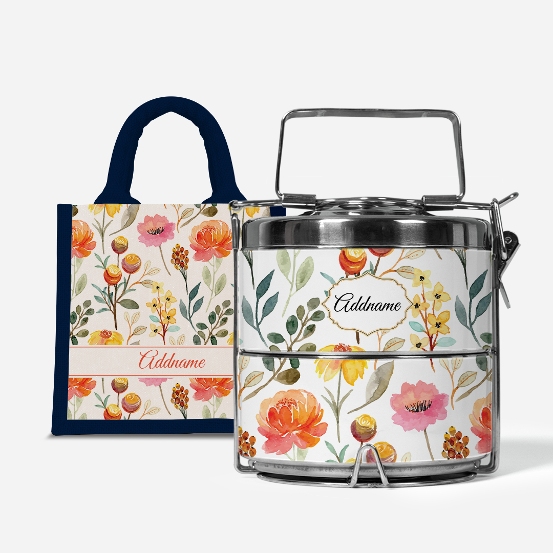 Laura Series - Carnelian - Lunch Tote Bag with Two-Tier Tiffin Carrier