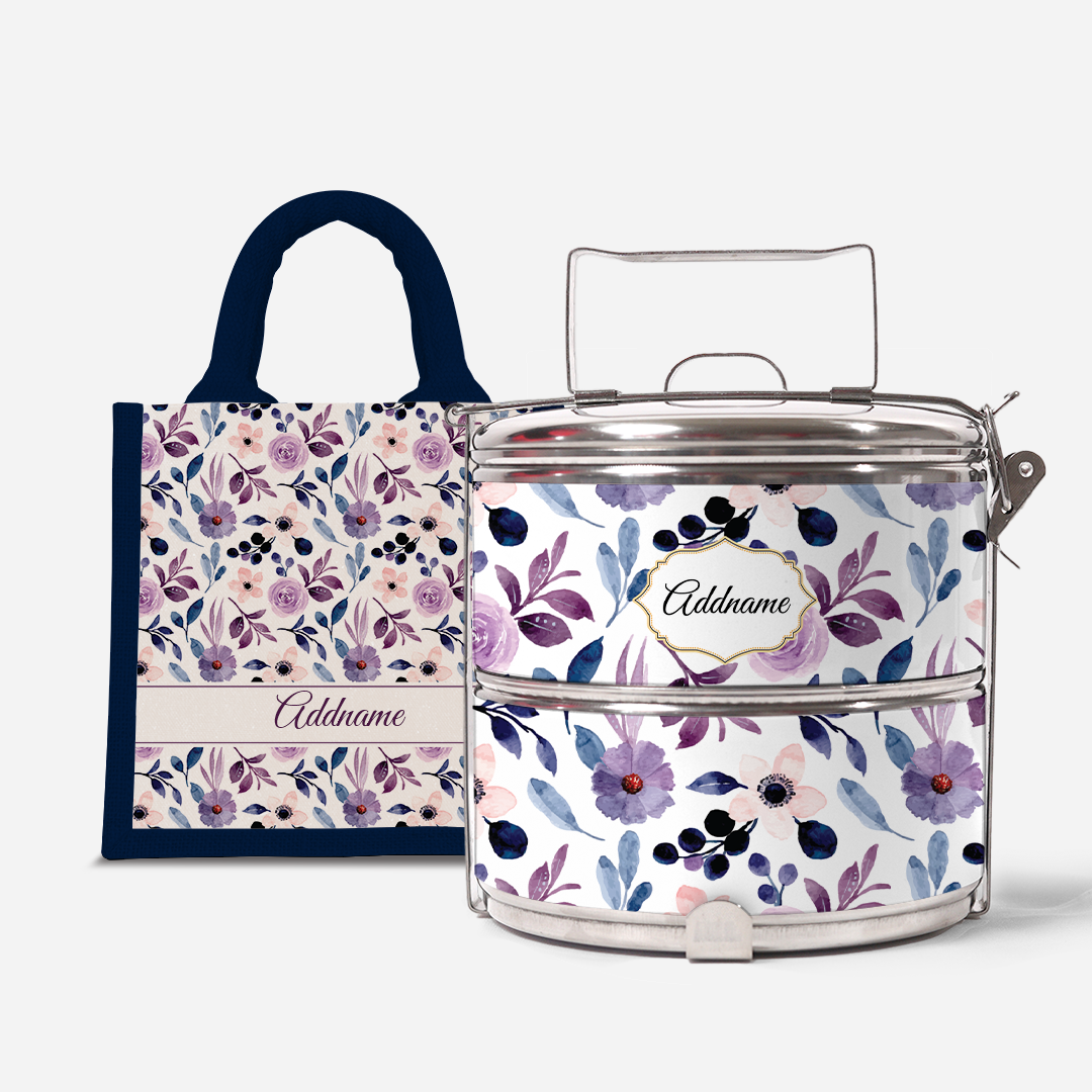 Laura Series - Violet - Lunch Tote Bag with Two-Tier Tiffin Carrier