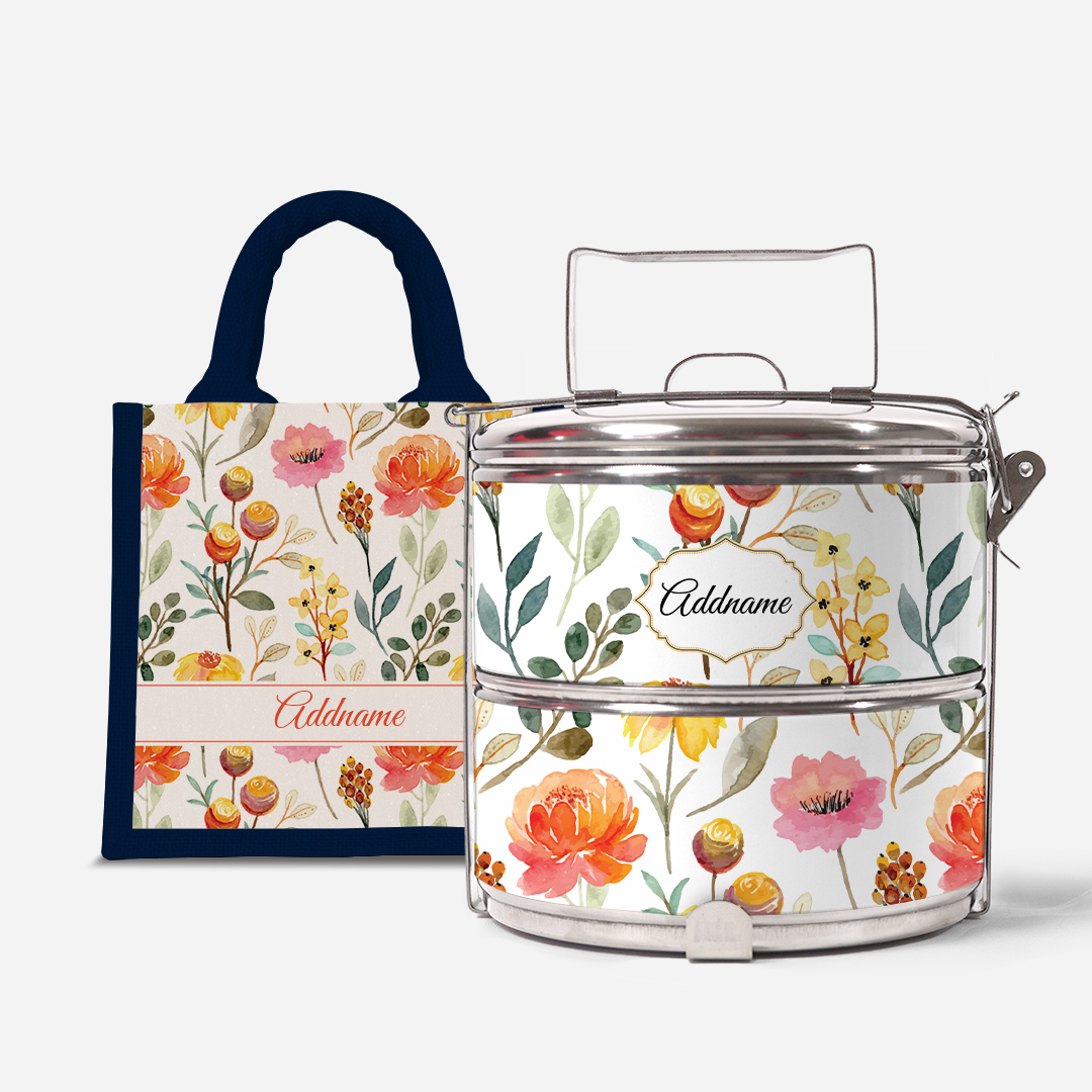 Laura Series - Carnelian - Lunch Tote Bag with Two-Tier Tiffin Carrier