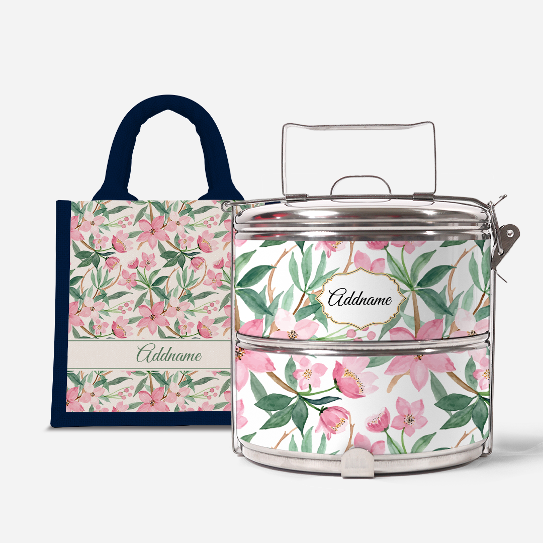 Laura Series - Blossom  - Lunch Tote Bag with Two-Tier Tiffin Carrier