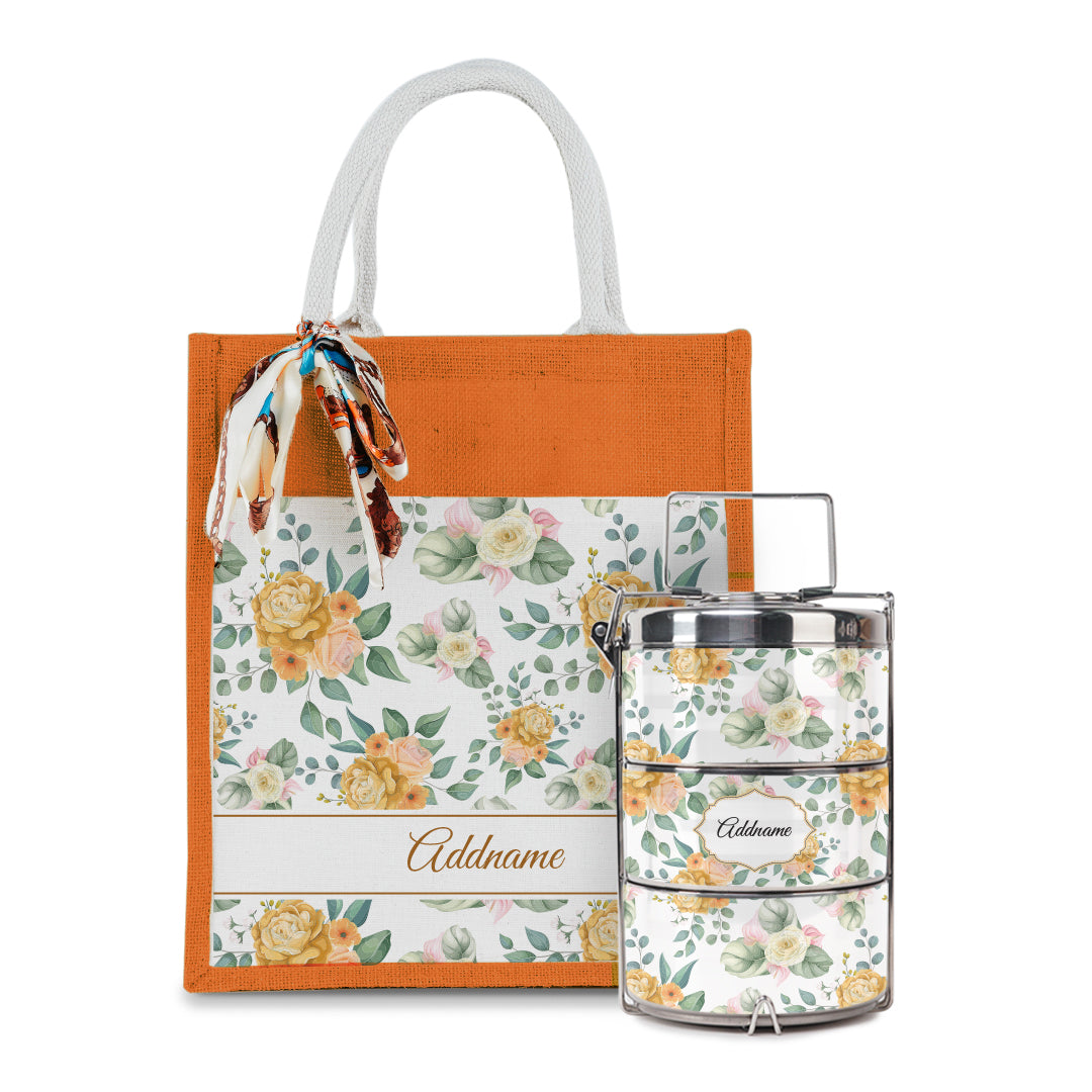 Laura Series - Honey Colorful Jute Bag with Tiffin Carrier Set