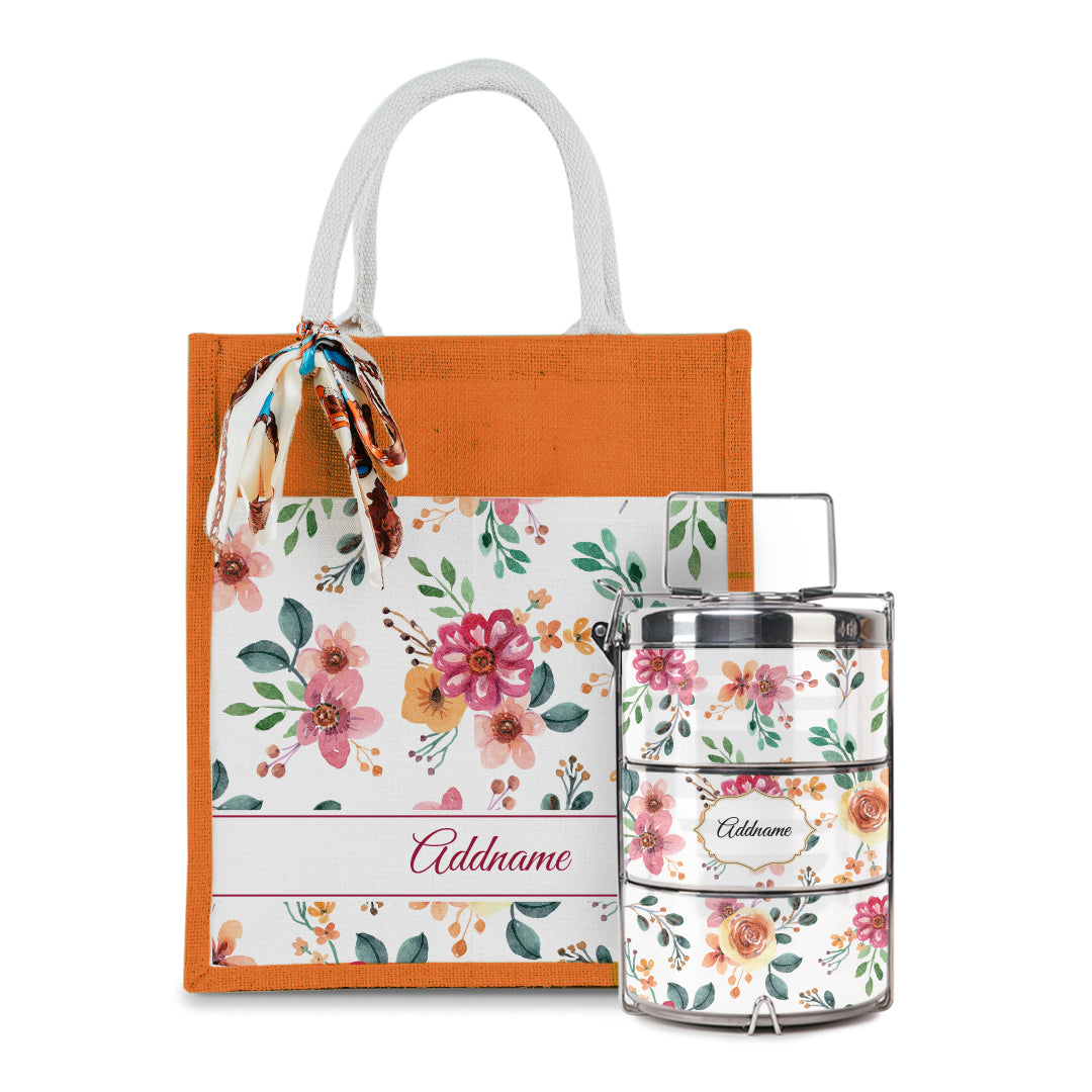 Laura Series - Garnet Colorful Jute Bag with Tiffin Carrier Set