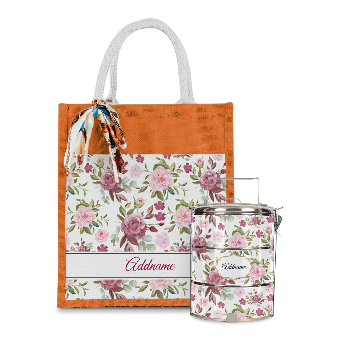 Laura Series - Ruby Colorful Jute Bag with Tiffin Carrier Set