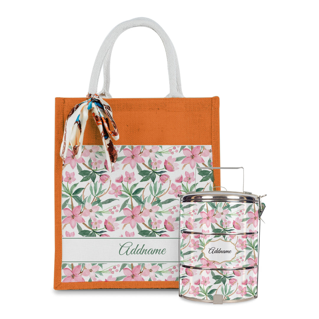 Laura Series - Blossom Colourful Jute Bag with Tiffin Carrier Set