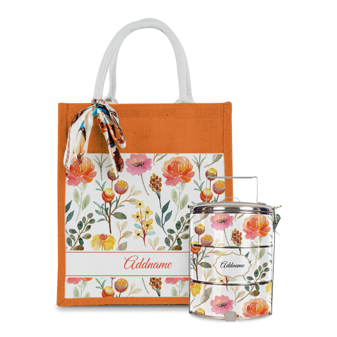 Laura Series - Carnelian Colorful Jute Bag with Tiffin Carrier Set