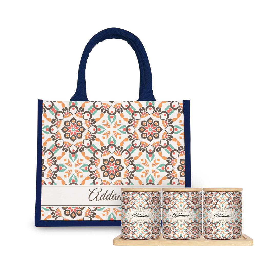 Arabesque Geo Brown Canister with Half Lining Small Jute Bag