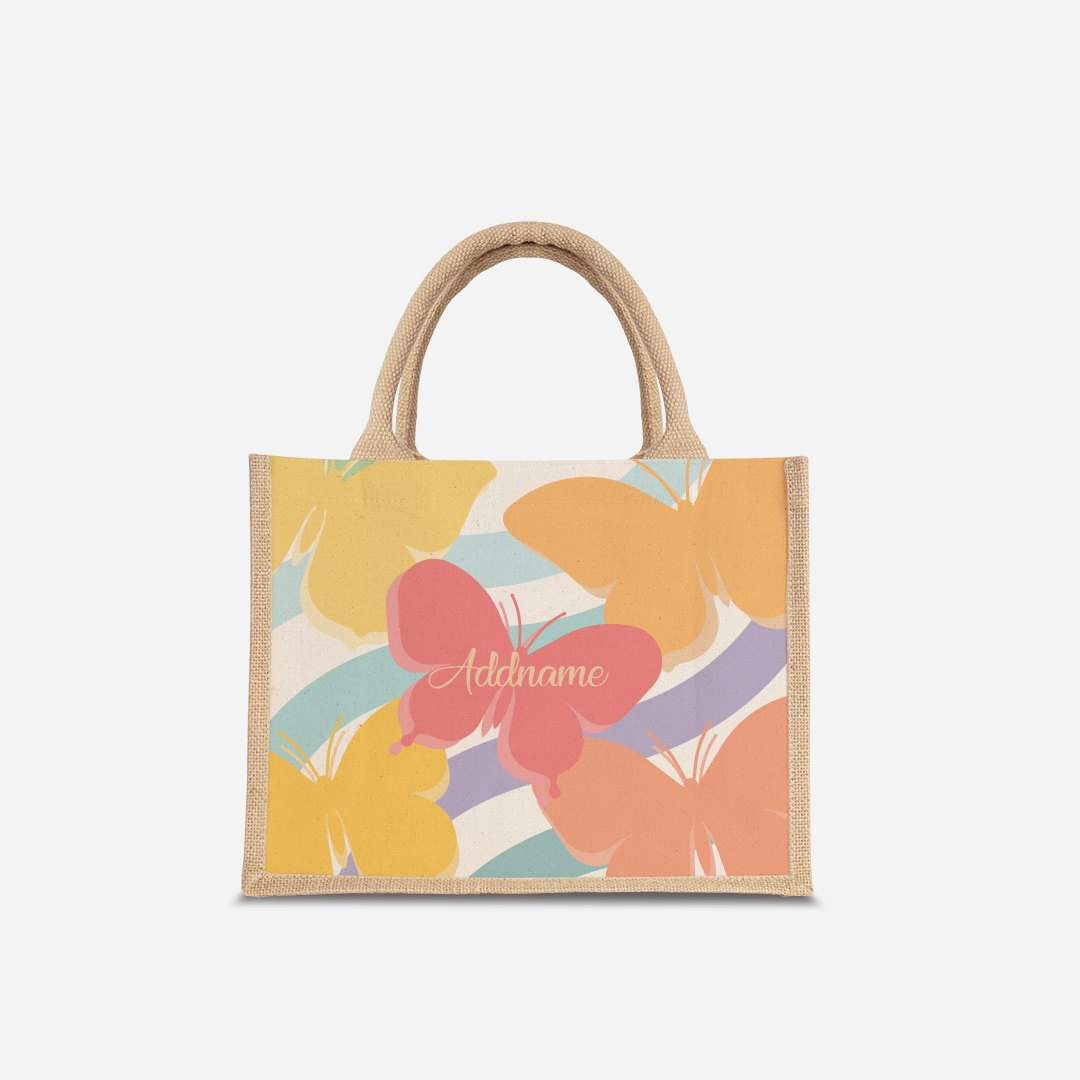 Butterfly Series Half Lining Small Jute Bag - Yellow Natural