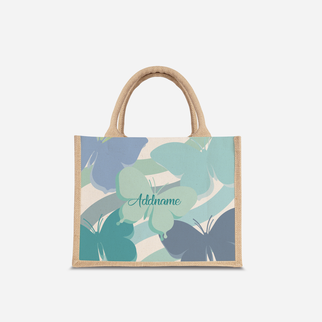 Butterfly Series Half Lining Small Jute Bag - Blue Natural