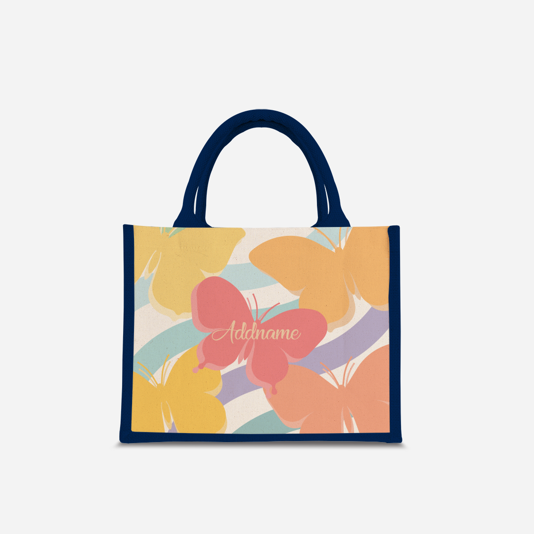 Butterfly Series Half Lining Small Jute Bag - Yellow Navy