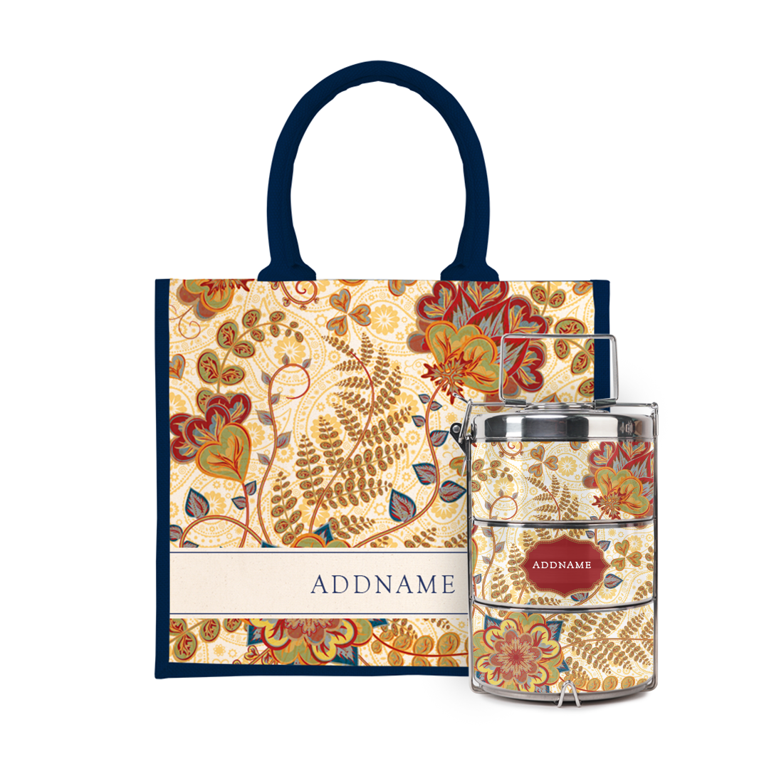 Batik Series - Mawar Tiffin Carrier with Half Lining Jute Bag