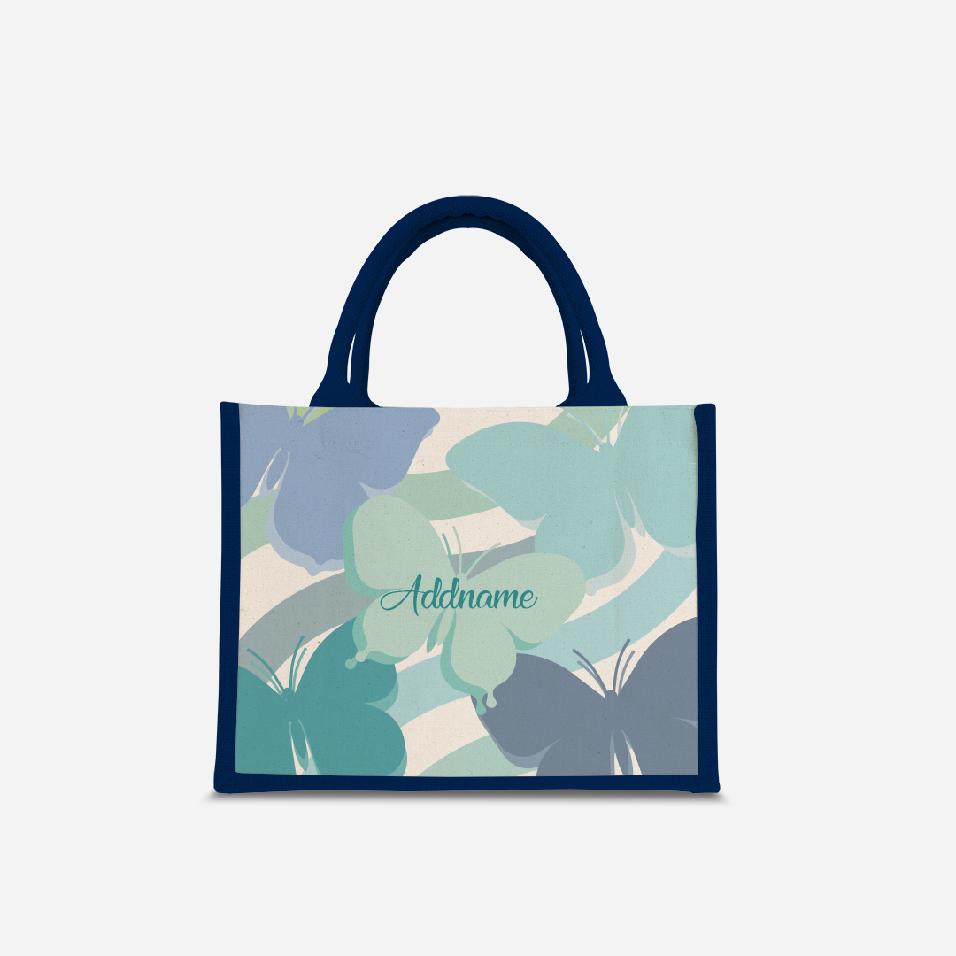 Butterfly Series Half Lining Small Jute Bag - Blue Navy