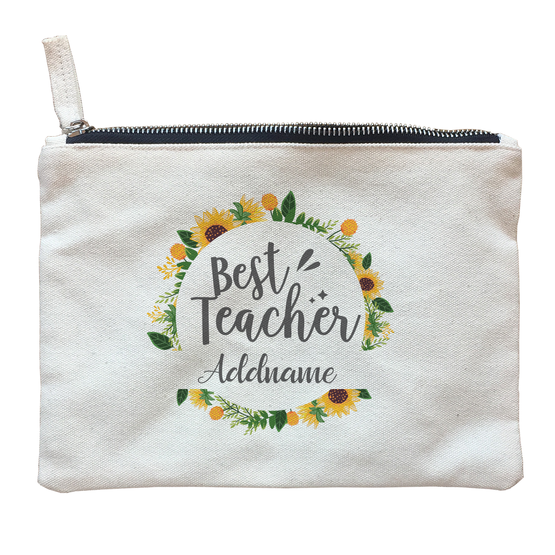Best Teacher With Sunflower Emblem Zipper Pouch