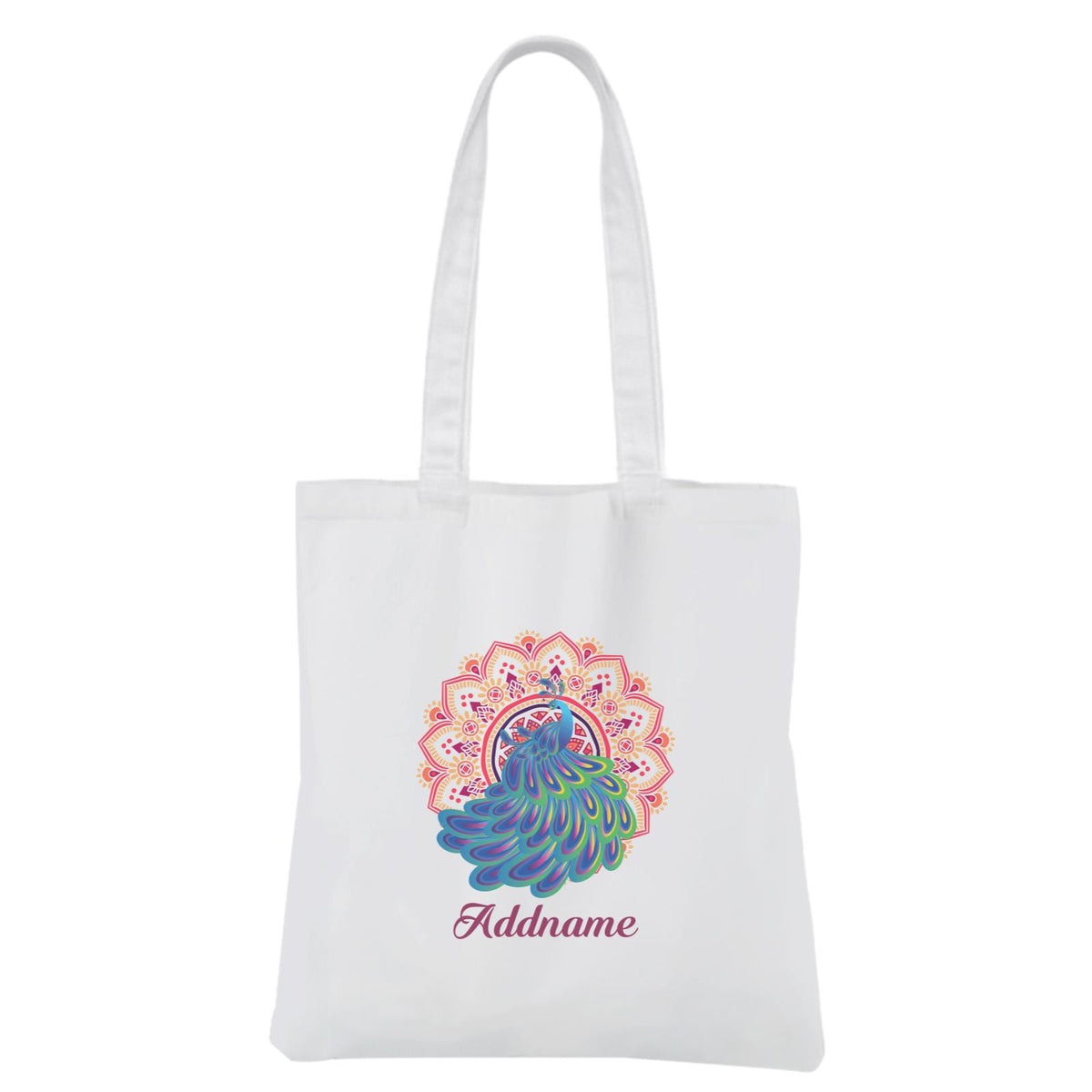 Deepavali Series Virtue Peacock with Red Mandala White Canvas Bag