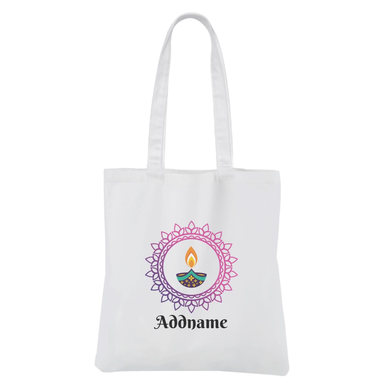 Deepavali Series Diya with Mandala White Canvas Bag