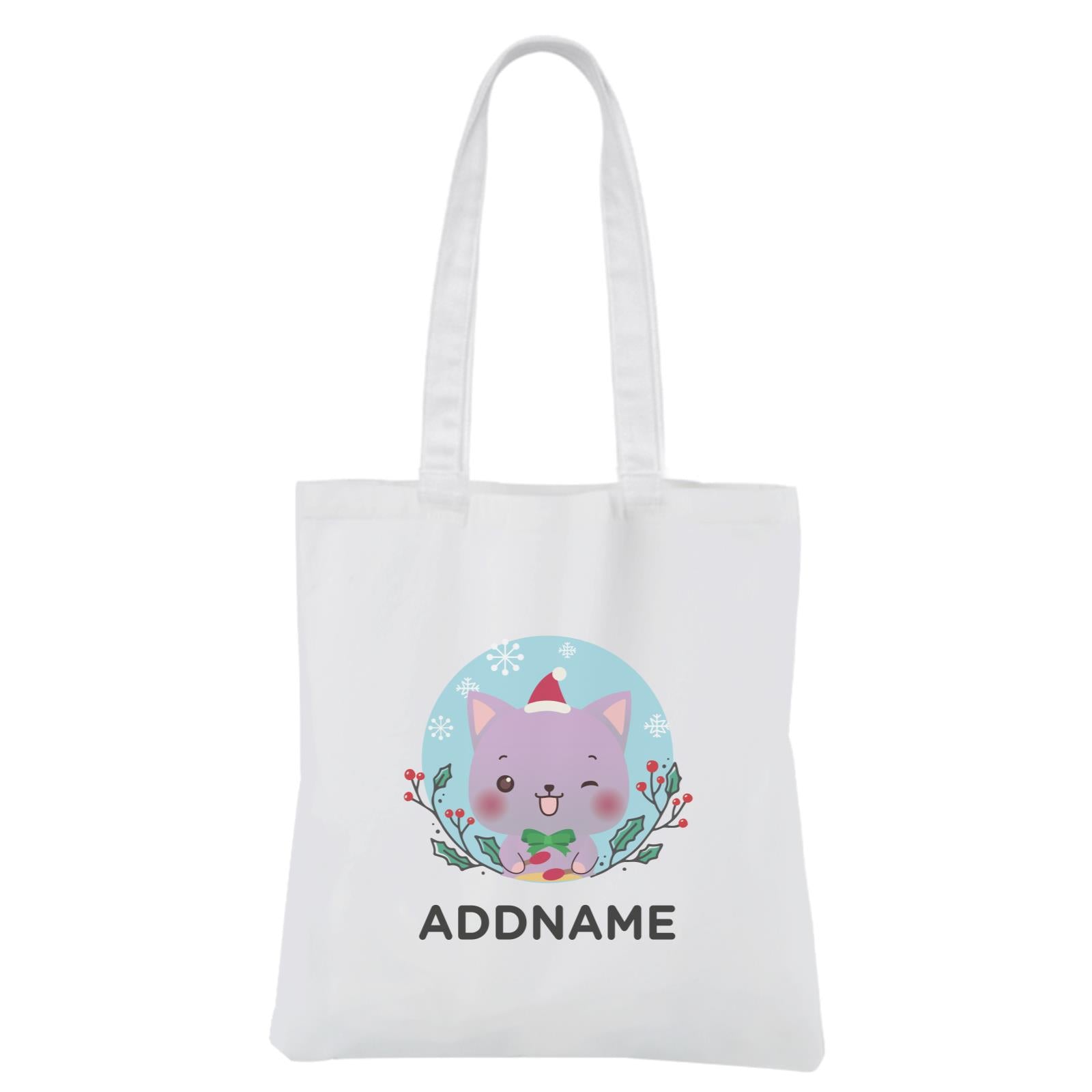 Christmas Cute Animal Series Cute Cat White Canvas Bag
