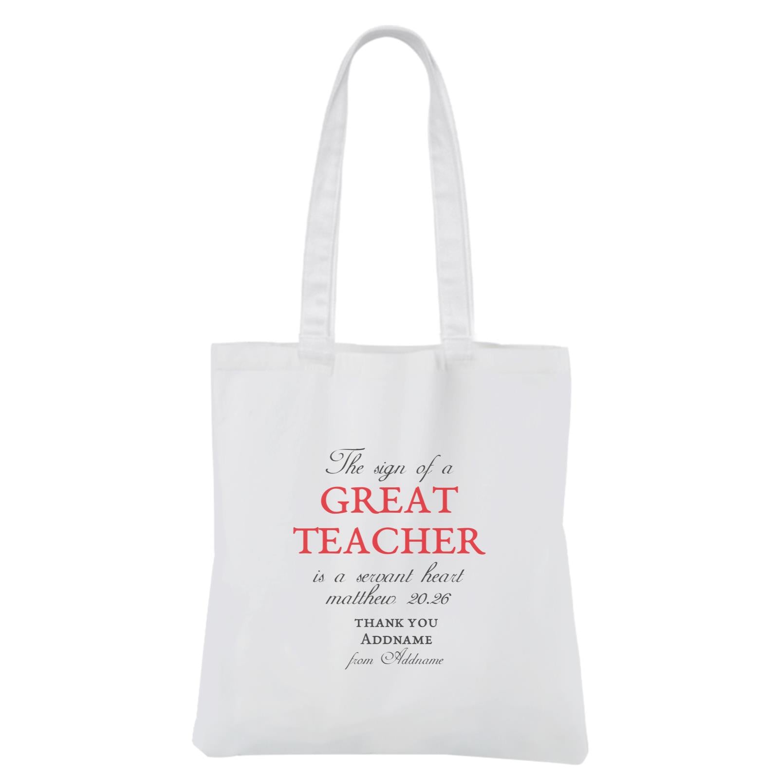 The Sign Of A Great Teacher Is A Servant Heart White Canvas Bag