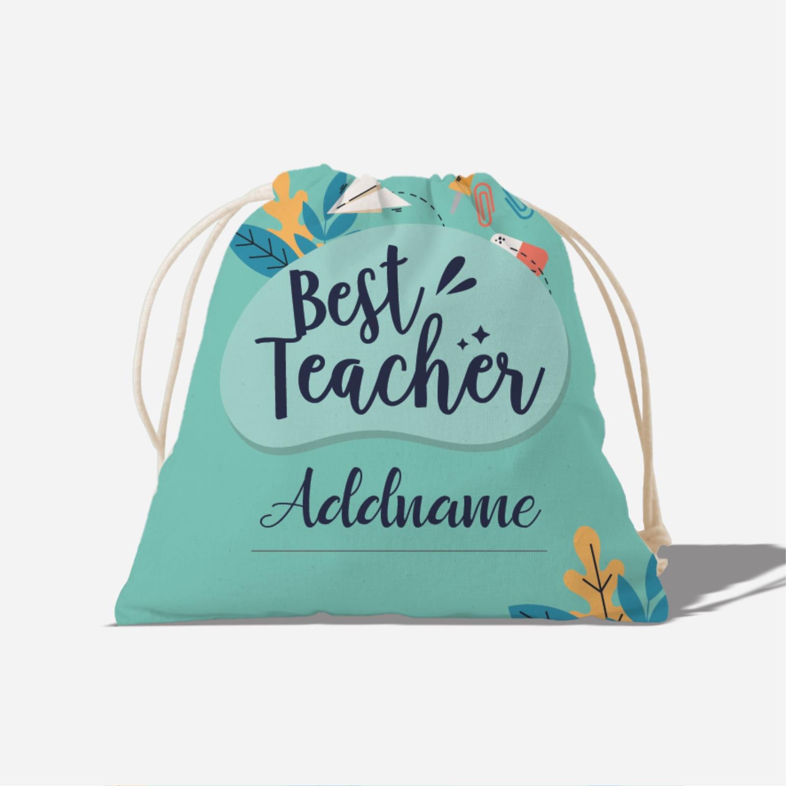 Turquoise Best Teacher With Floral Elements Full Print Satchel