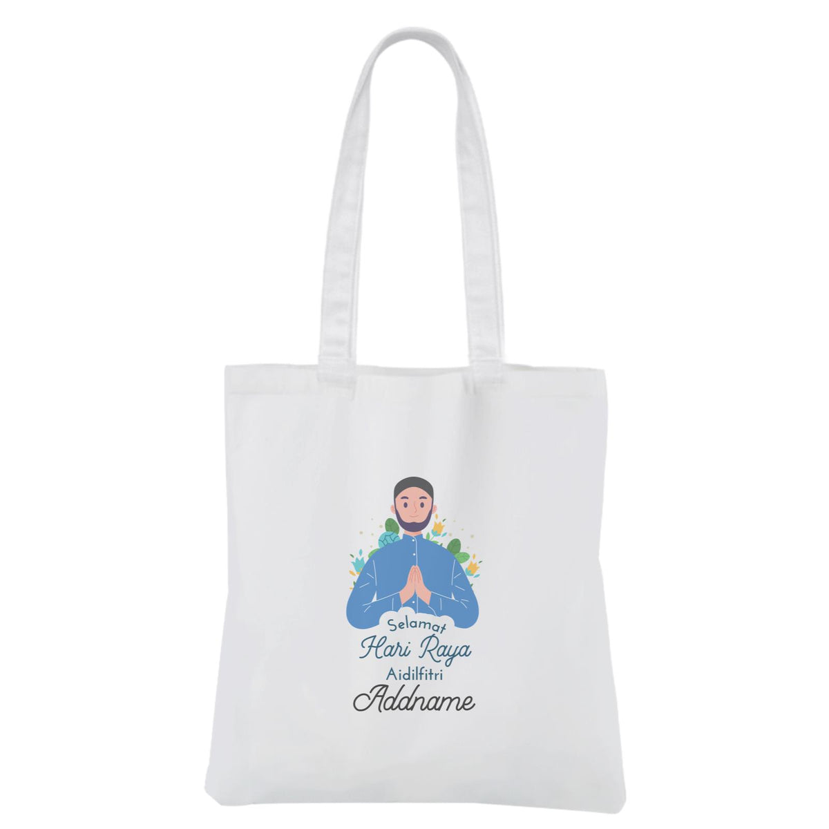 Selamat Hari Raya Aidilfitri Blue White Canvas Bag