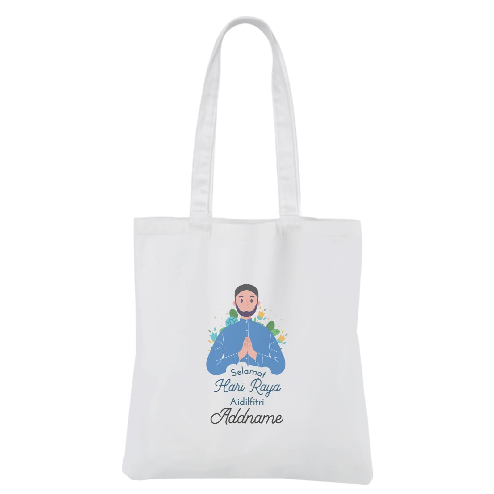Selamat Hari Raya Aidilfitri Blue White Canvas Bag