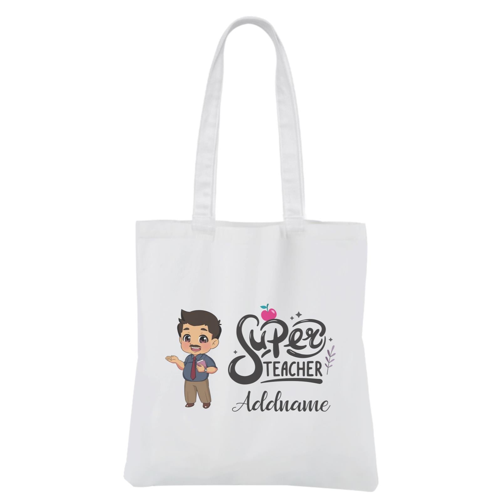 Chibi Super Teacher Chubby Male Teacher White Canvas Bag