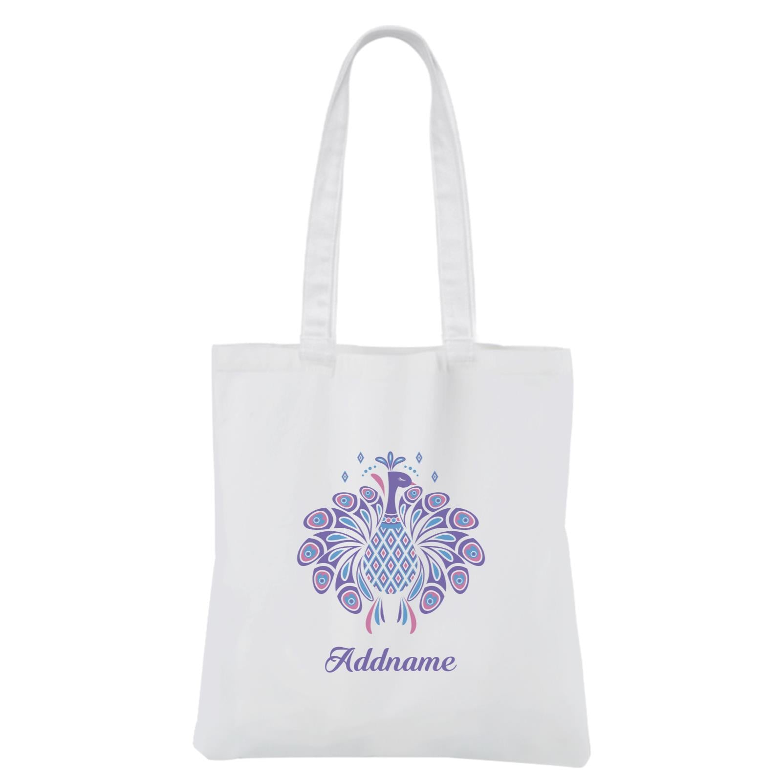 Deepavali Series Geometric Peacock White Canvas Bag