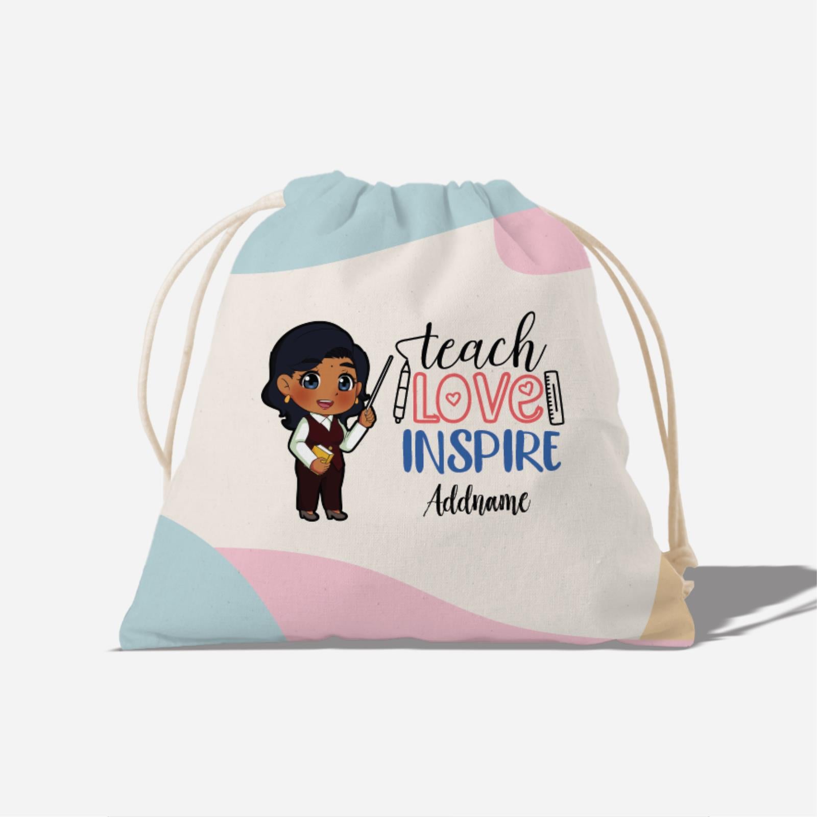 Teach Love Inspire With Chibi Indian Female Teacher Full Print Satchel