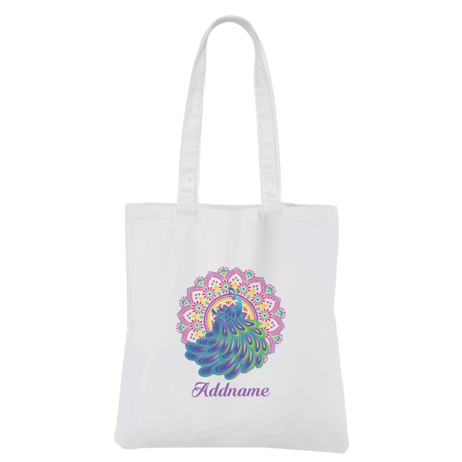 Deepavali Series Virtue Peacock with Purple Mandala White Canvas Bag