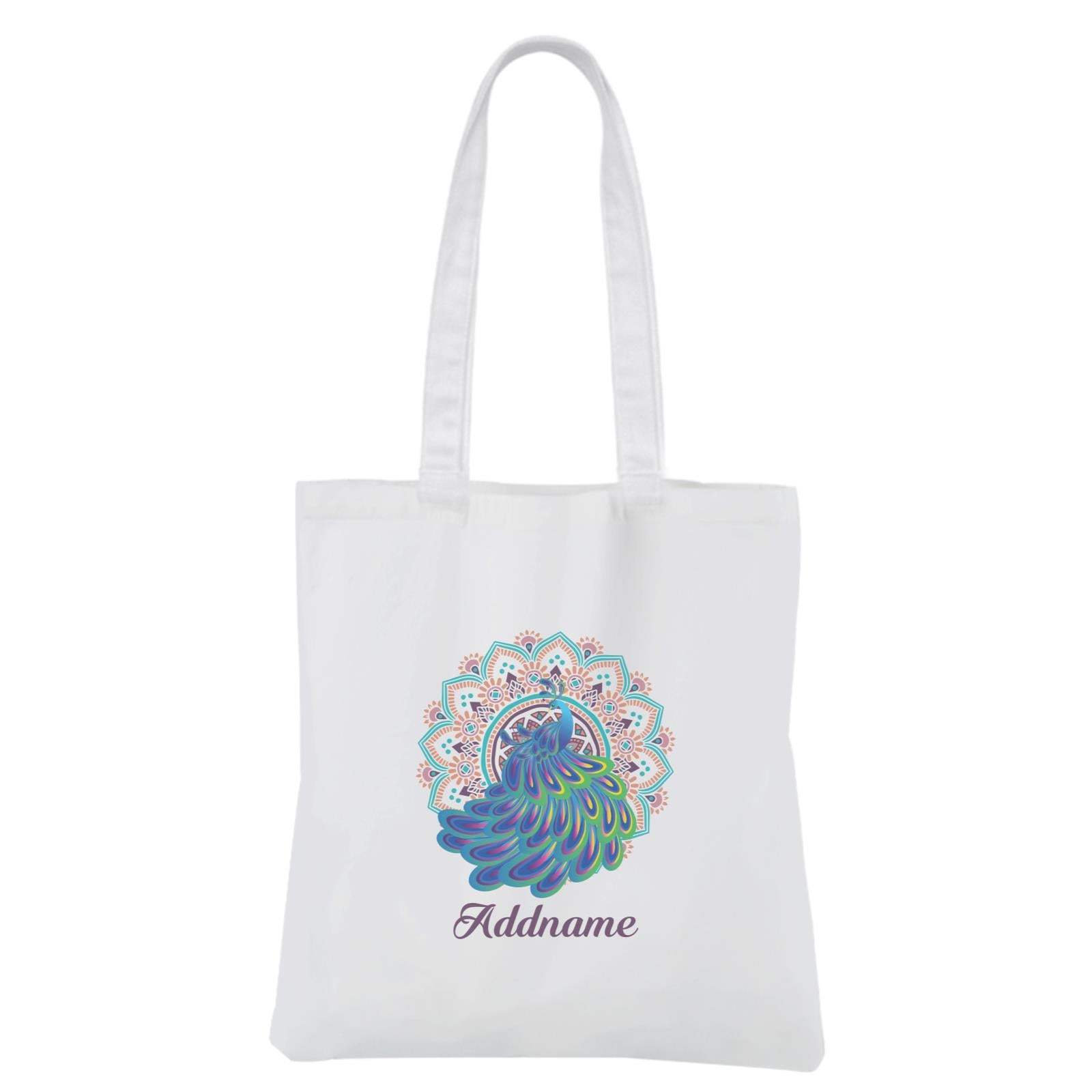 Deepavali Series Virtue Peacock with Turquoise Mandala White Canvas Bag