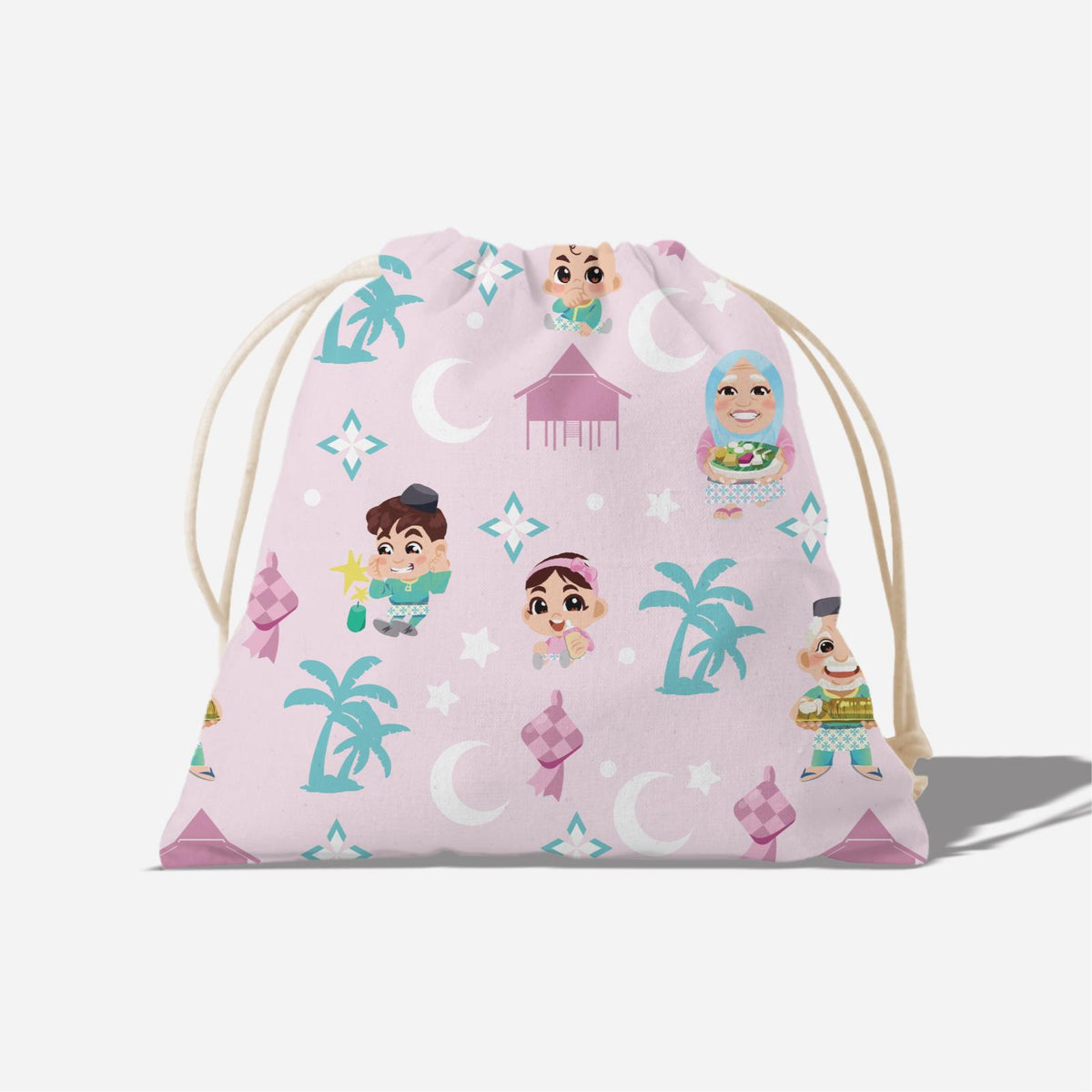 Seindah Lebaran Full Print Satchel - Pastel Pink